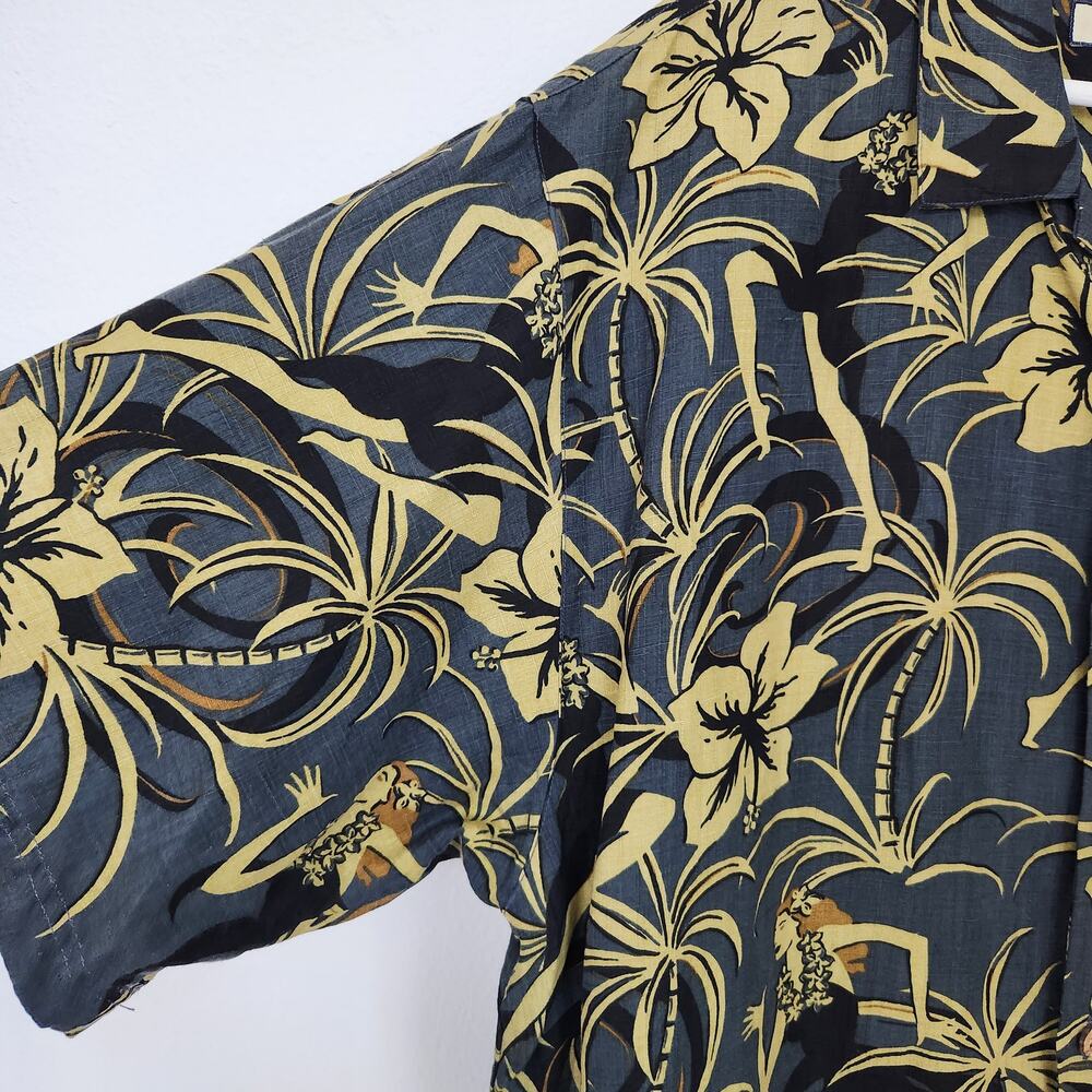 Tommy Bahama Silk Linen Blend Hawaiian Print Button Shirt Hula Dancer XL - Picture 2 of 8